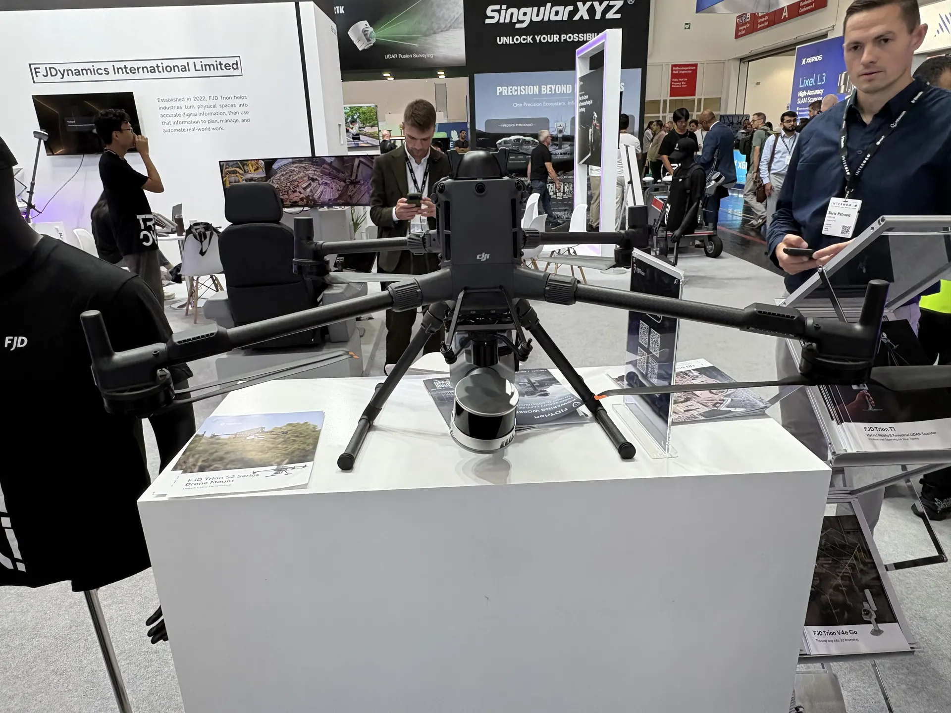 FJD Trion S2 LiDAR scanner in a drone mount at the FJDynamics booth, INTERGEO 2026
