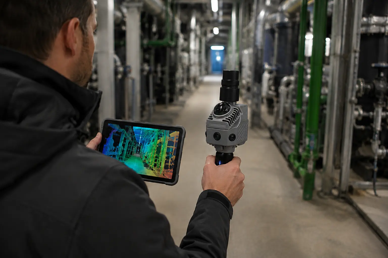 Industriell korridor skannad med handhållen LiDAR