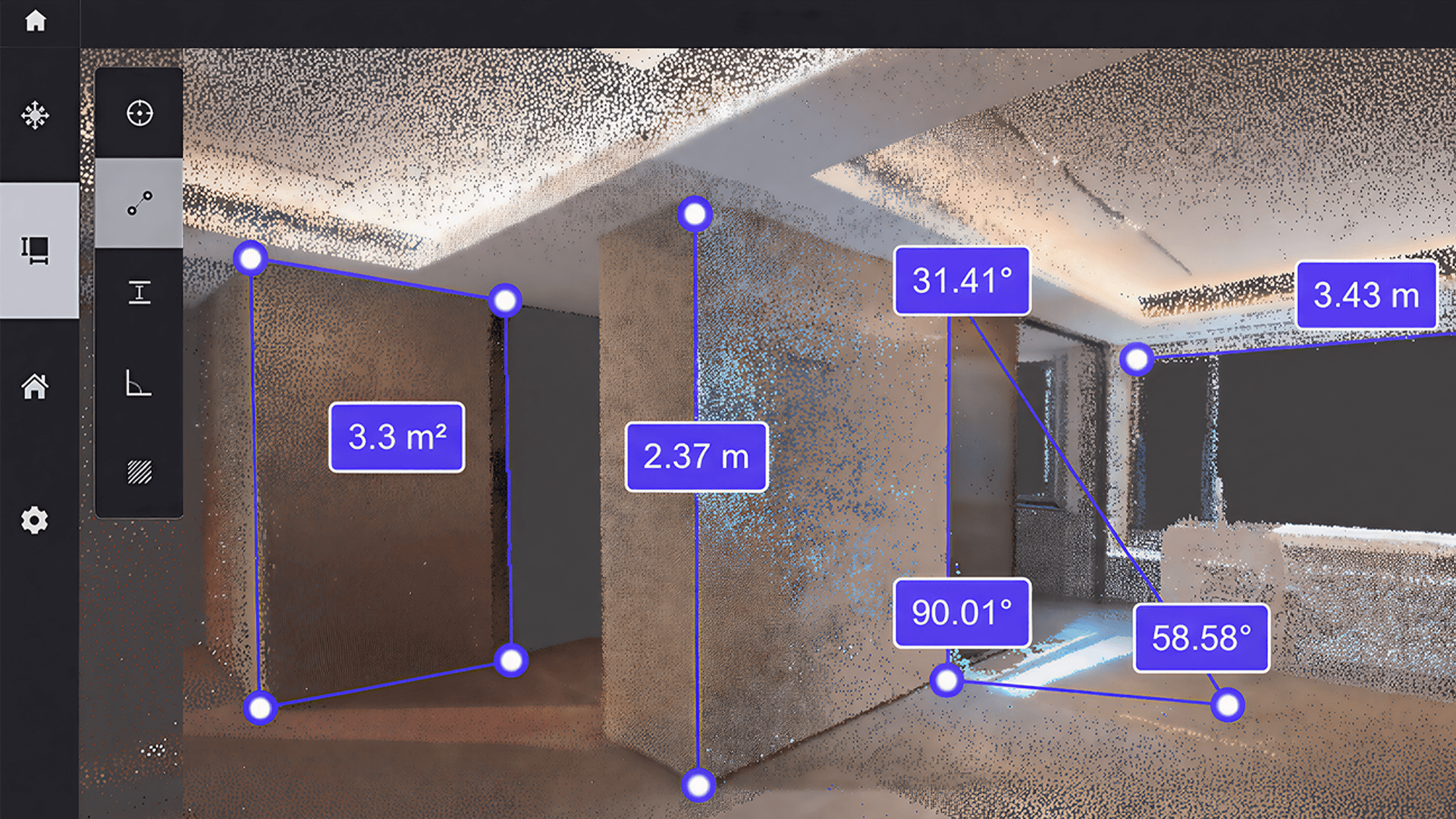 Browser measurement tools on a colorized interior point cloud
